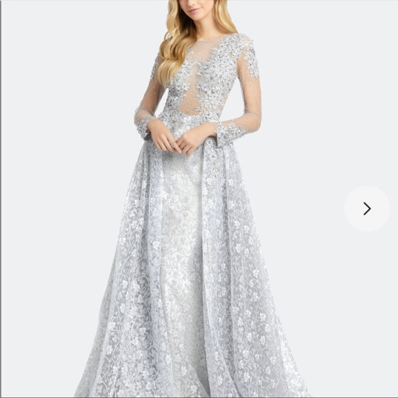 Grey/silver long sleeve MacDuggal evening gown - Picture 2 of 10